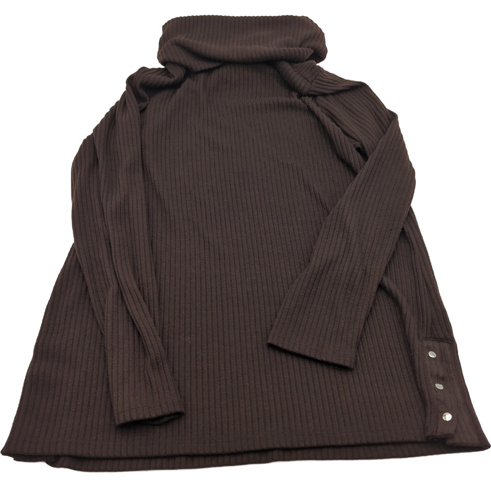 Liz Claiborne Brown Ribbed Cowl Neck Snap Side Vent Top XL
